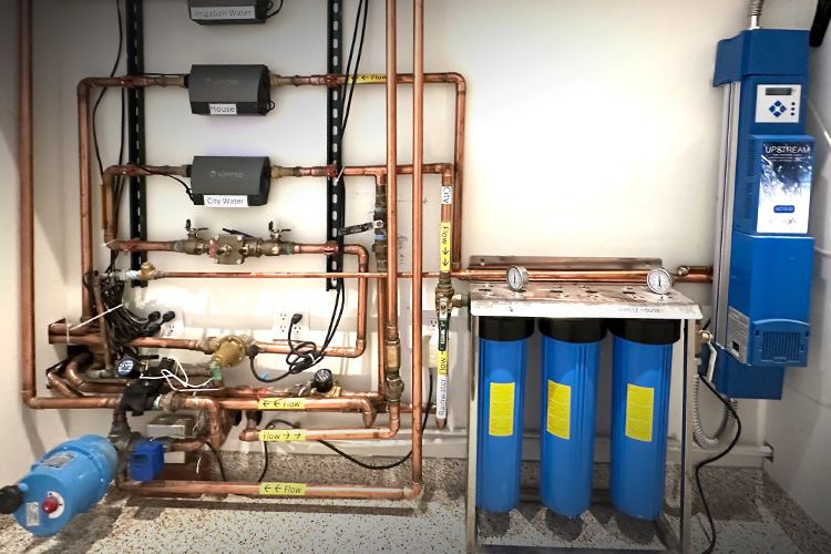 WERS 2023 Award winning home for Lowest Residential Water Use in the country, water mechanical system designed by Doug Pushard of HarvestH2O