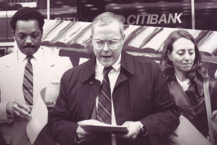 Jesse Jackson Tim Smith Donna Katzin demonstrating against Citibank's apartheid govt lending-GreenMoney