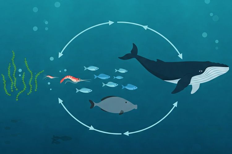 Algae to krill marine food web illustration - SeaVoir Wellness