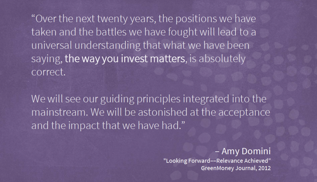 Amy Domini - Looking Forward - GreenMoney Journal
