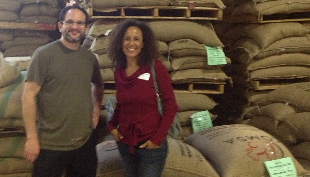 Malaika Maphalala and Daniel Fireside at Equal Exchange-worker Co-Op-organic fair trade coffee and chocolate