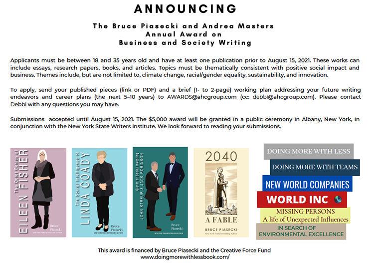 Announcing the Bruce Piasecki and Andrea Masters Award on Business and Society Writing